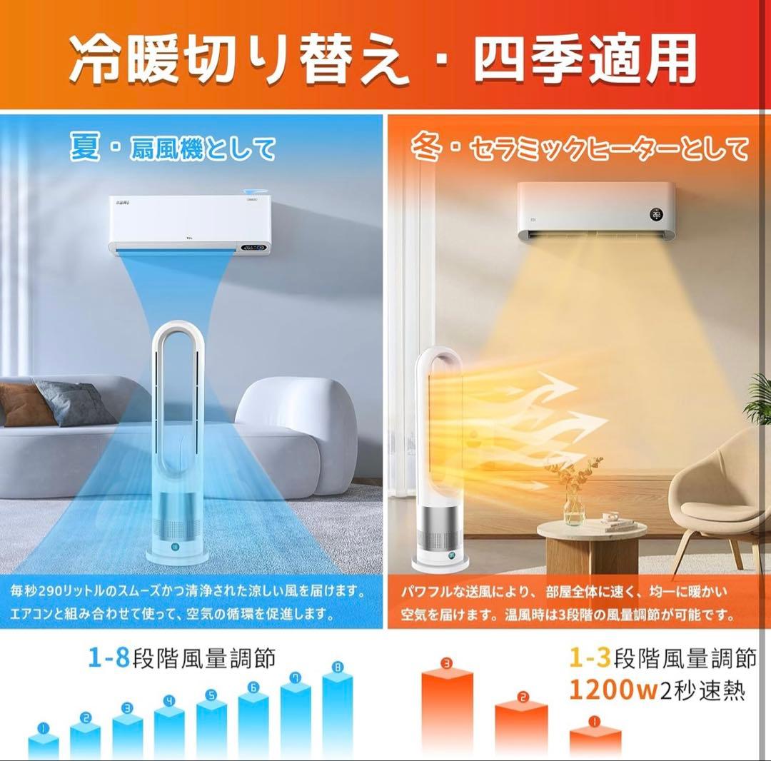 新品　セラミックヒーター　送風　羽なし　電気ファンヒーター 冷暖房　ホワイト