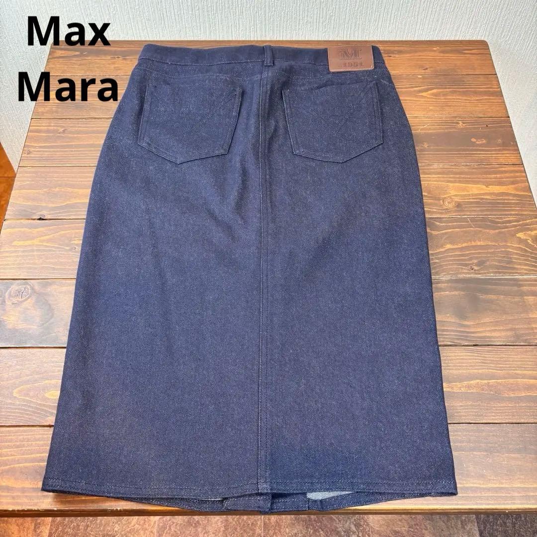 ★Max Mara★マックスマーラ★紺デニム タイトスカートスリット入★白タグ★