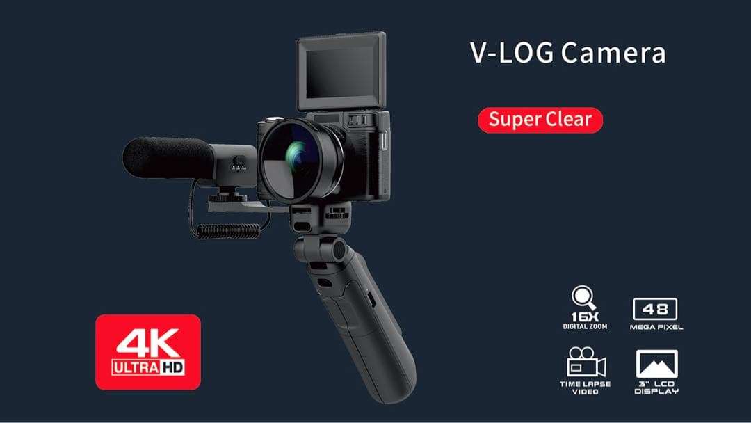 ビデオカメラ AMKOV V-LOG Camera 4K Ultra HD