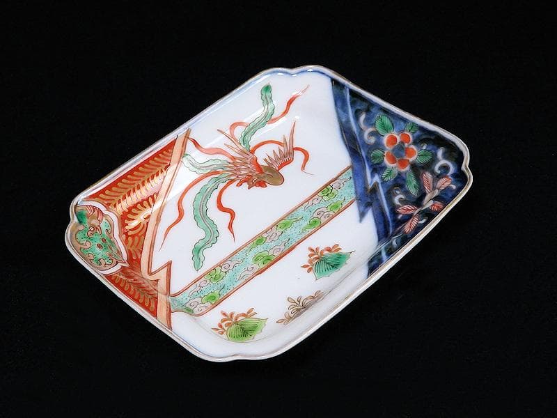 古伊万里　金襴手　桐に鳳凰　団龍紋に花の図　長角皿　289AS-BQs
