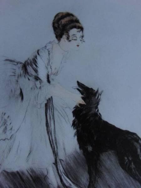 ルイ・イカール、黒い犬、希少限定画集画、新品高級額装付、状態良好