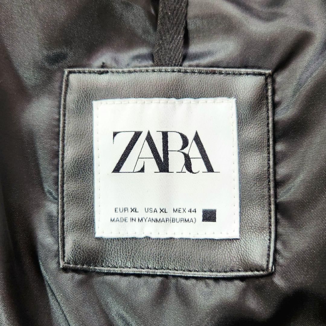 ZARA ザラ フェイクレザーボンバージャケット ダブルジップ メンズ 黒 XL