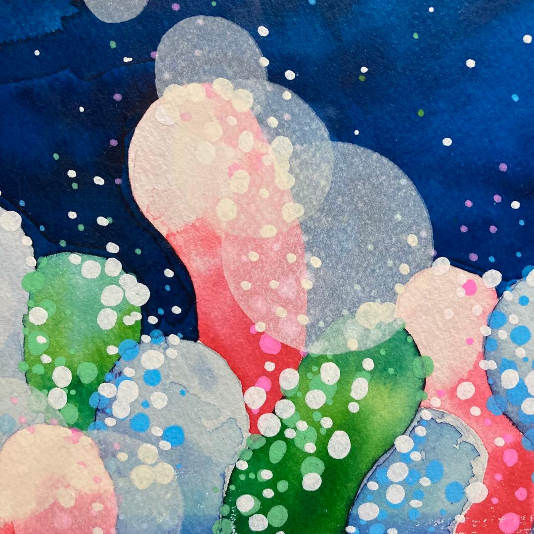 【真作保証】おかもとみわこ「悠々と」水彩原画 直筆サイン 絵画 アート