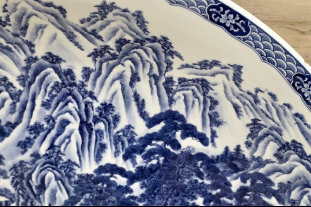 GMGH69○有田焼 神右衛門 最高級 大皿 飾皿 伝統工芸品 山水絵 大作