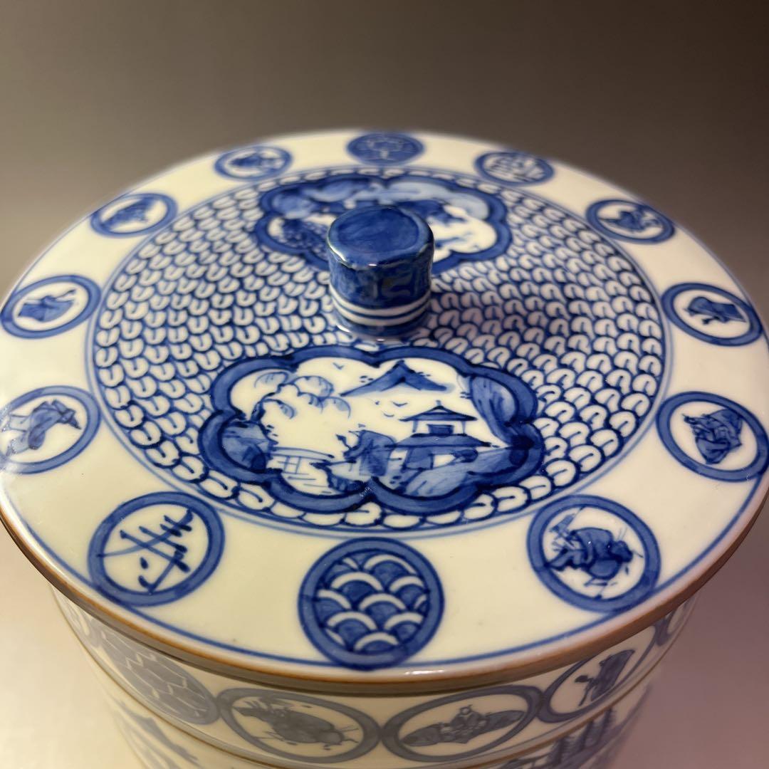 茶道具 青華 福禄寿 胴紐 祥瑞写 水指 平安 高野昭阿弥 造 ／ 染付 京焼