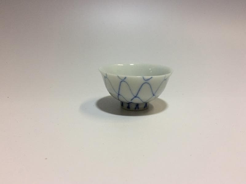 ★昭和レトロ★ レア！　印判　人気の 網目紋様　茶碗　五客　猪口三客オマケ
