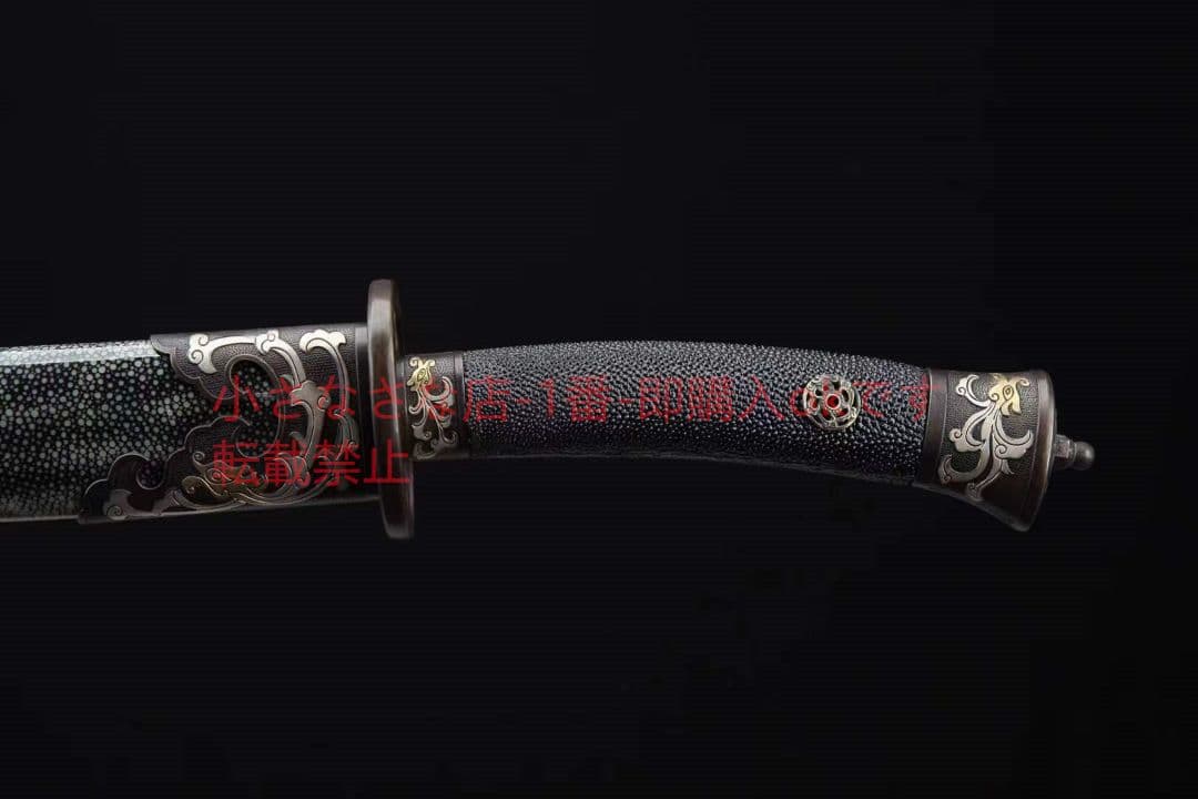 三色銅青龍宝刀（黒い魚皮タイプ） 古兵器 武具　刀装具　日本刀　模造刀 居合刀