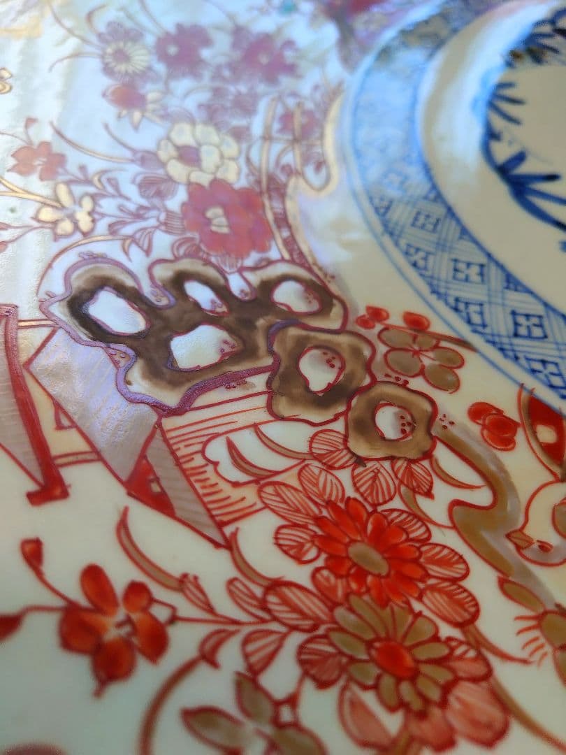 48cm 超特大 古伊万里 赤絵 金彩 骨董 飾り皿 伊万里焼（大型・送料込）