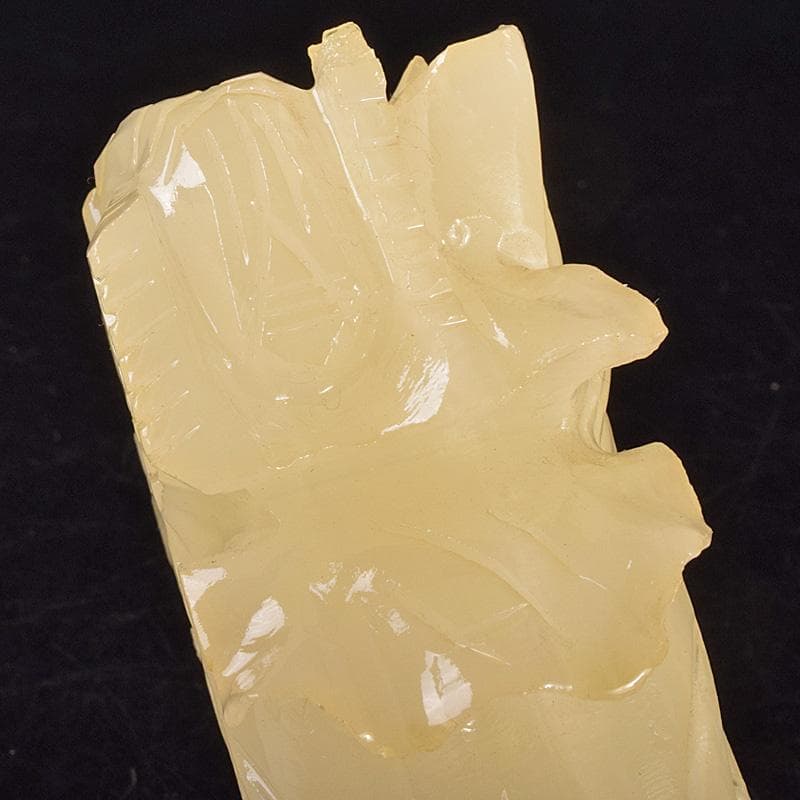 中国　玉石白玉彫刻　白菜　置物　唐木台付　C　R7586