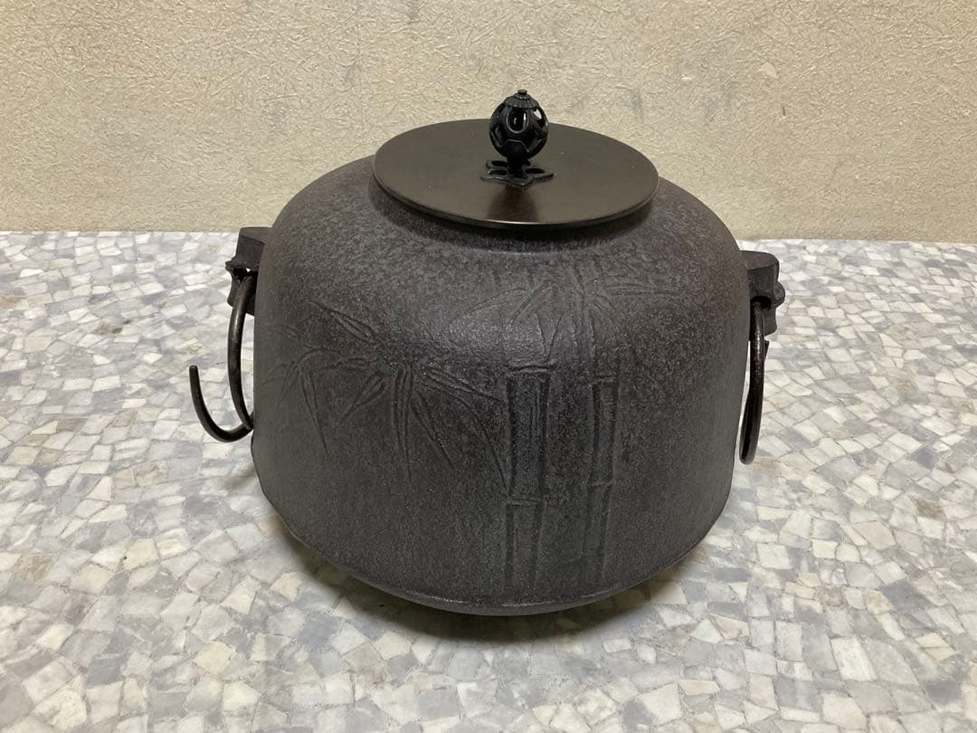 伝統工芸工芸美術茶道具＊菊池政光銘在銘 ＊獸双耳釜環あり＊茶道古物金属工芸