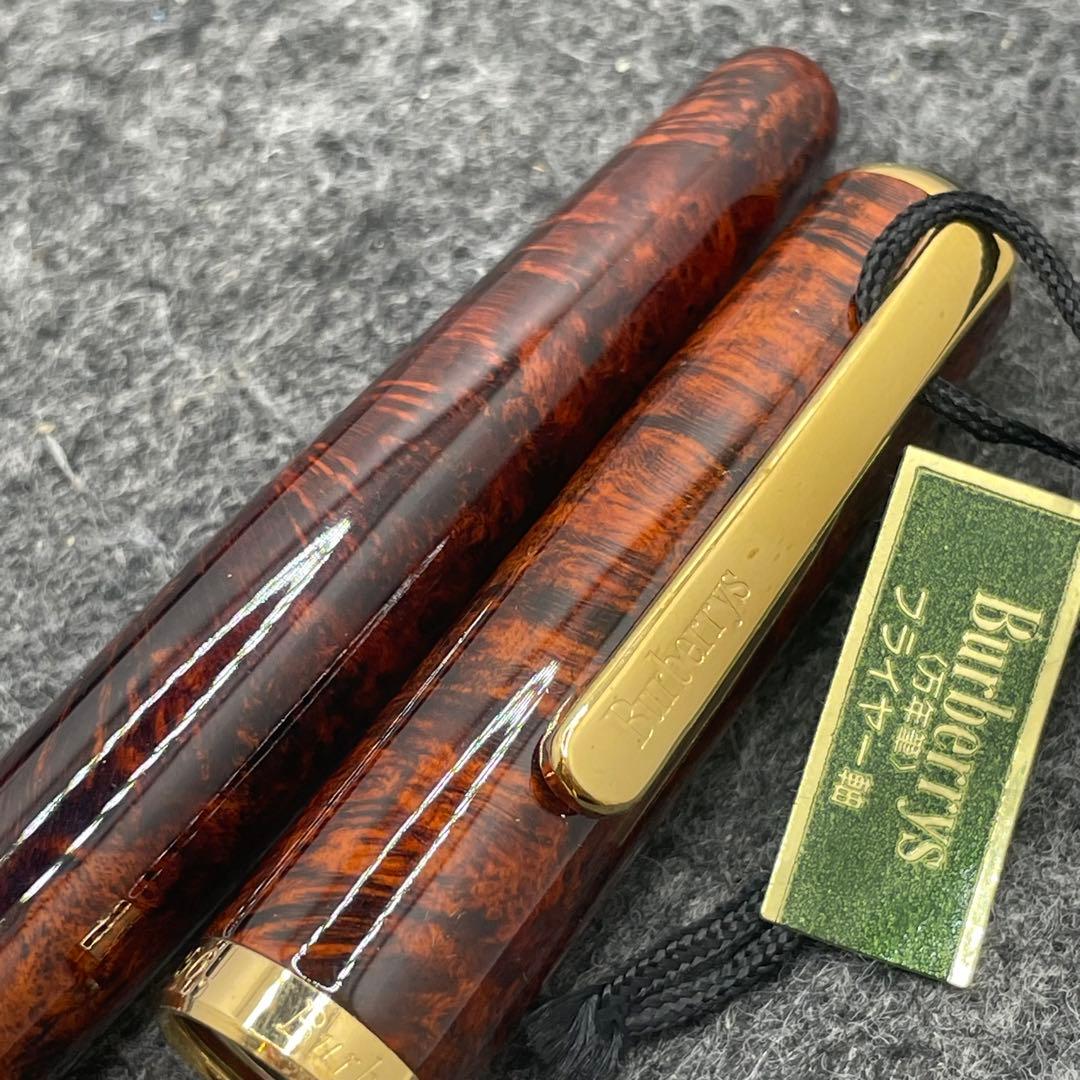 PE796□Burberrys バーバリー 万年筆 ブライヤー軸 14Kニブ