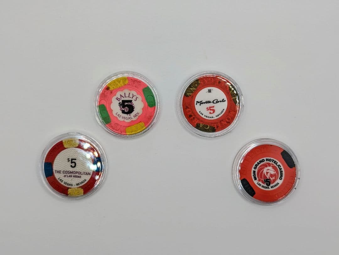 米国ラスベガス　カジノ　５ドルチップコレクション 4種【β】