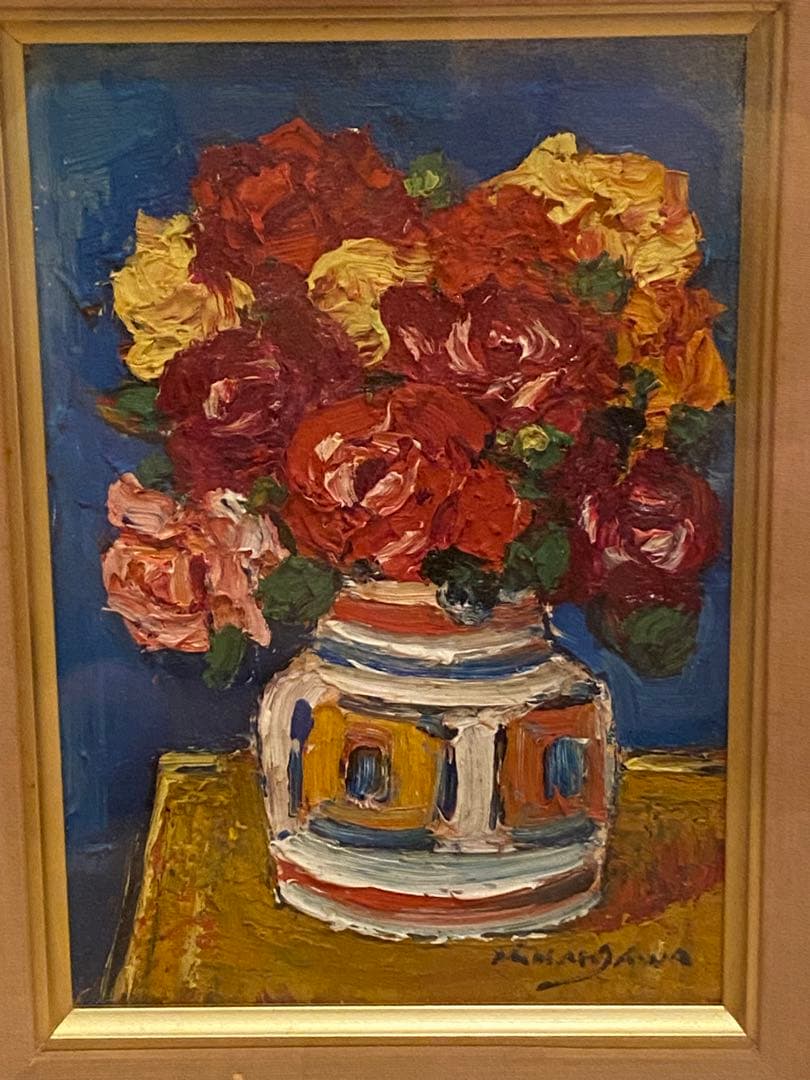 半澤国雄（ 半沢匡夫 ）画題「 薔薇 」油彩　額装