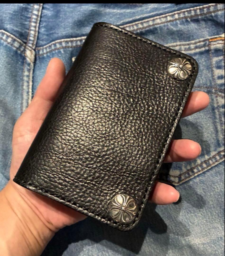 ミドルトラッカーウォレット　シルバー925クロスボール　国産シボ革