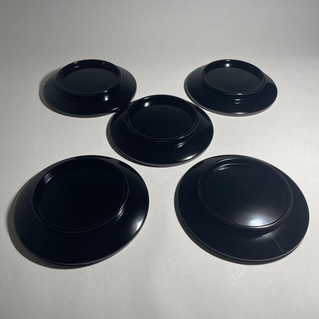 輪島塗 蒔絵笹 黒塗菓子皿五枚揃い【中前典次】作 中前謹製 天然木◆