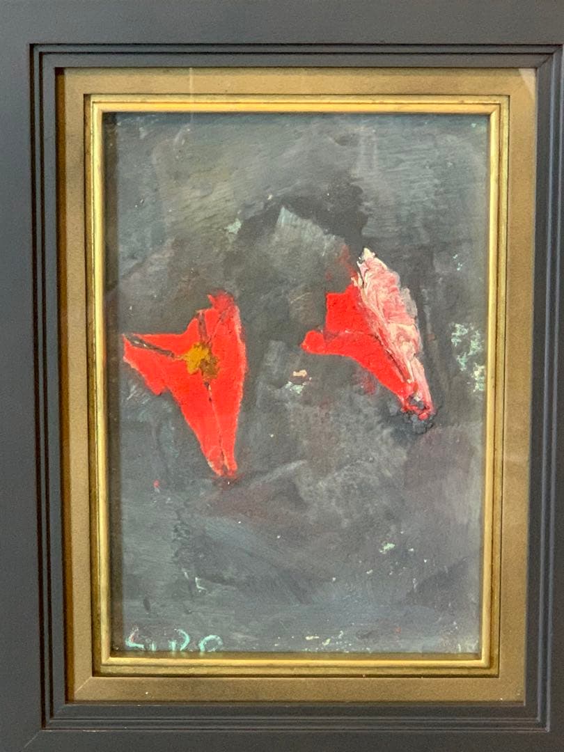 辻村史朗　油絵「椿」