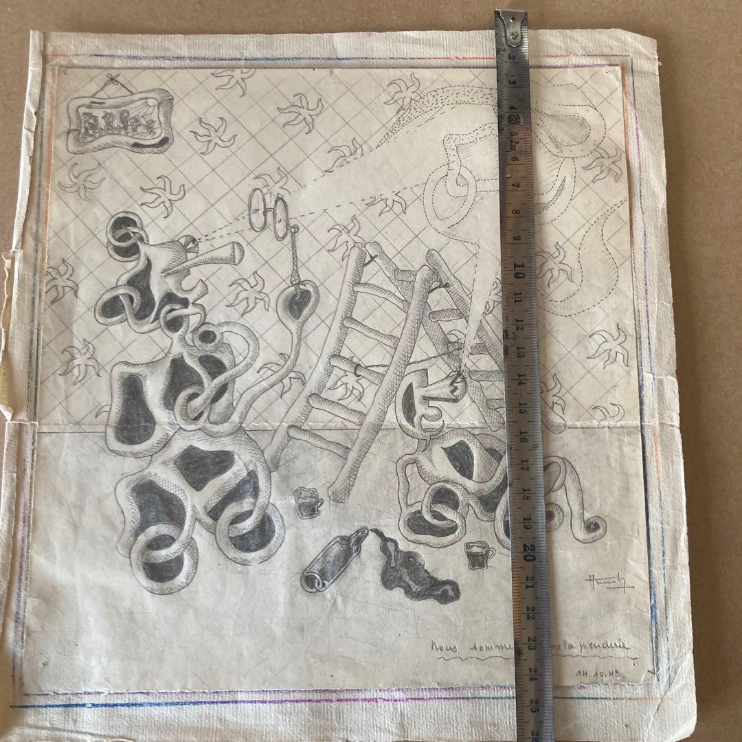 1943年unknown drawing シュールレアリズム　ビンテージパリ画家