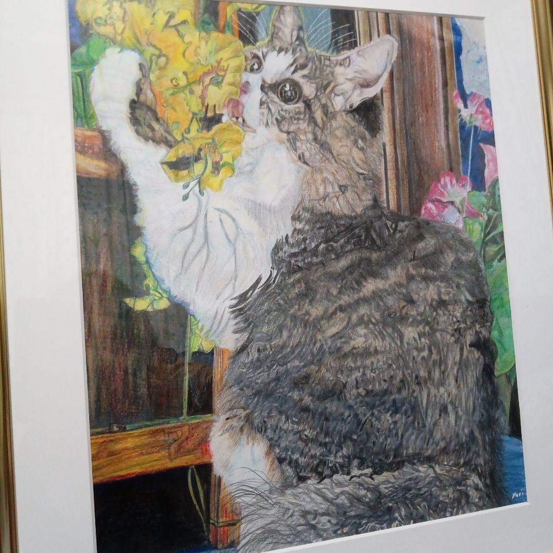 猫ちゃん　色鉛筆画　サンプル　手書き　ハンドメイド　一点物　オリジナル作品　愛猫