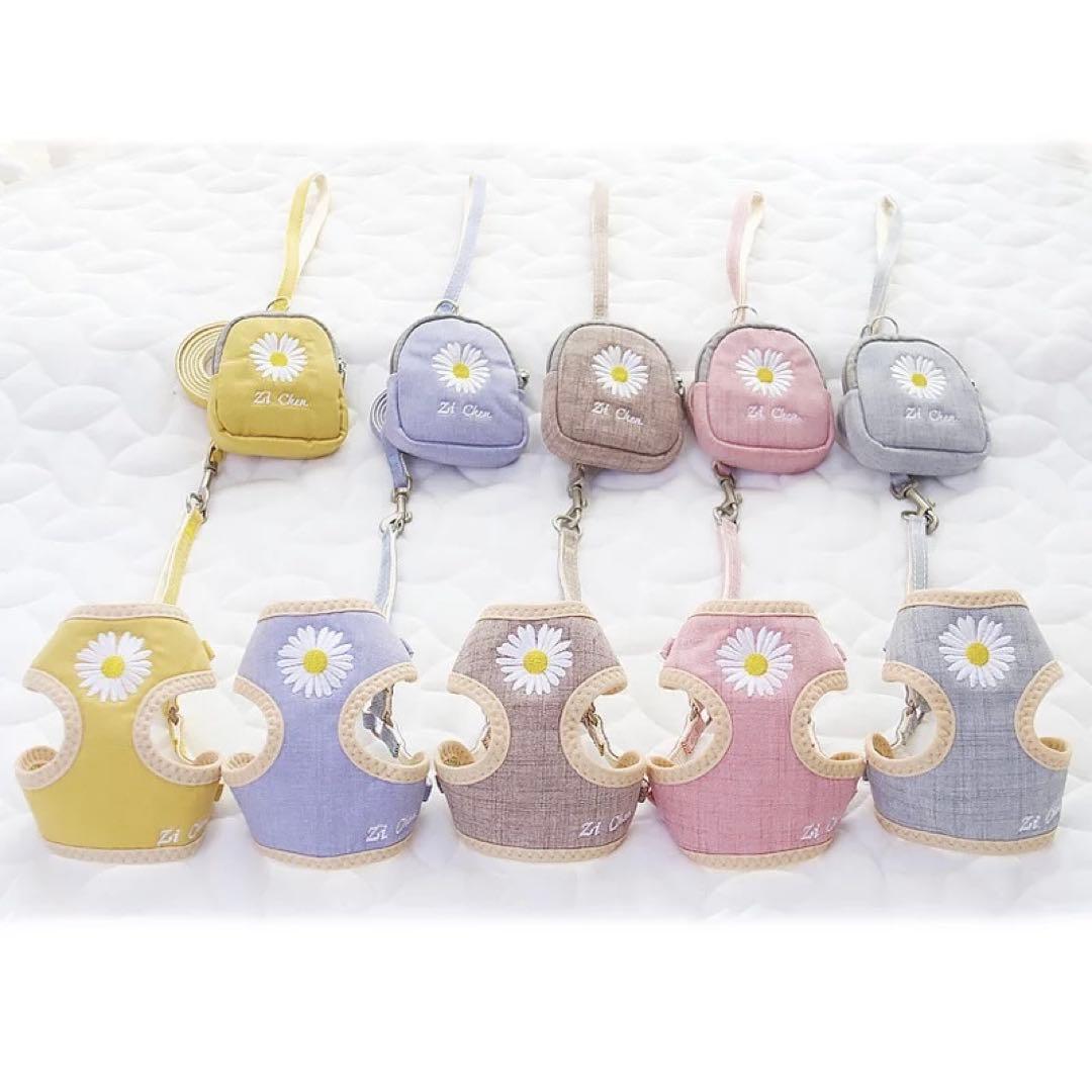 専用【新品】花刺繍入りハーネス.リード.ポーチ3点セット《ブルーS》　首輪犬服