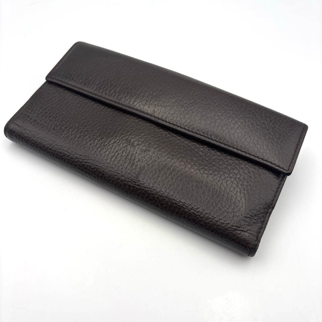 GUCCI グッチ 二つ折り長財布 Wホック レザー ヴィンテージ こげ茶色