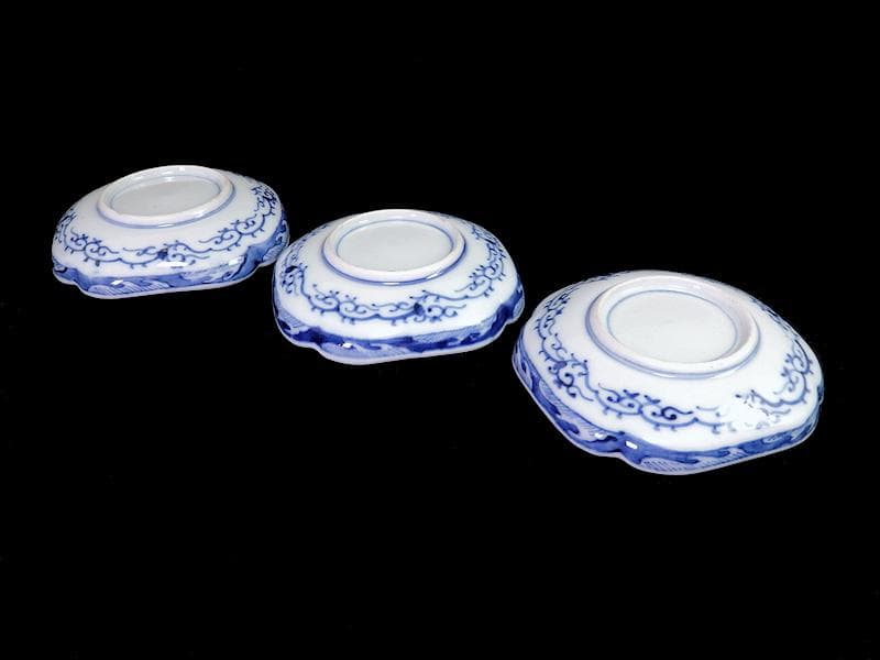 大聖寺伊万里　金襴手　毘沙門亀甲紋に松竹梅　四方角皿３枚　C775AS-fbbj