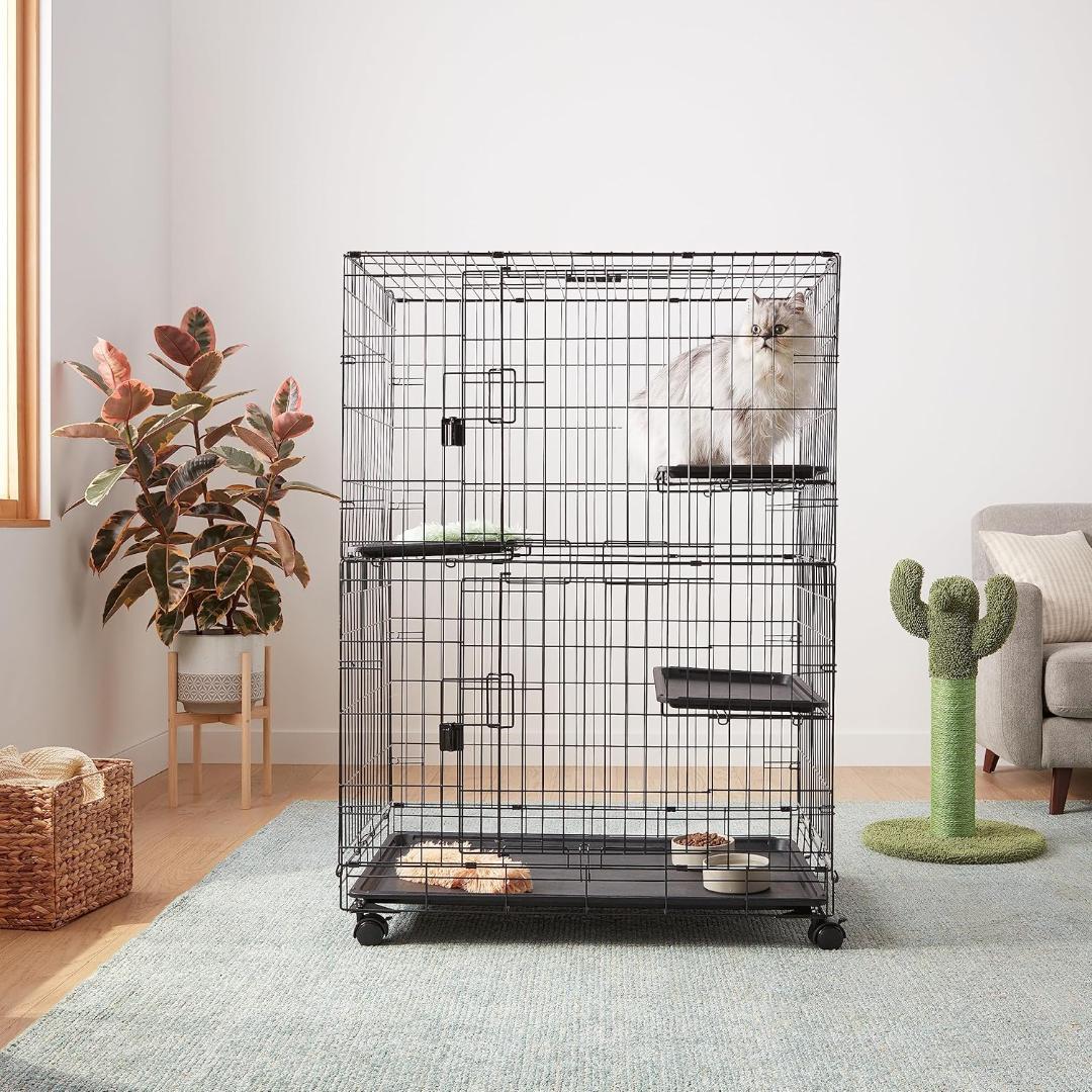 Amazonベーシック 猫ケージ キャットケージ 大型 3段 ブラック