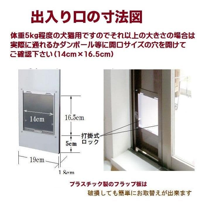 国産工事不要窓サッシ取付用パネルキャットドアSS窓高85〜125センチ対応