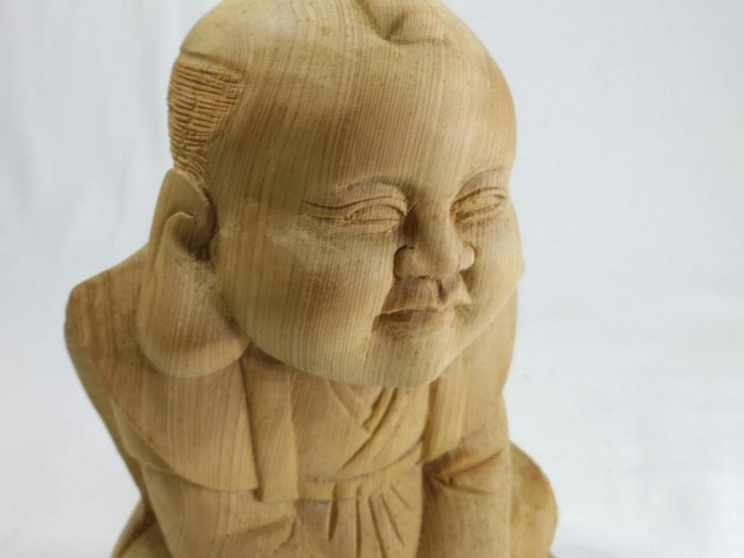 在庫処分品　【福助】木彫り　高さ25ｃｍ　おでこに傷　送料無料！