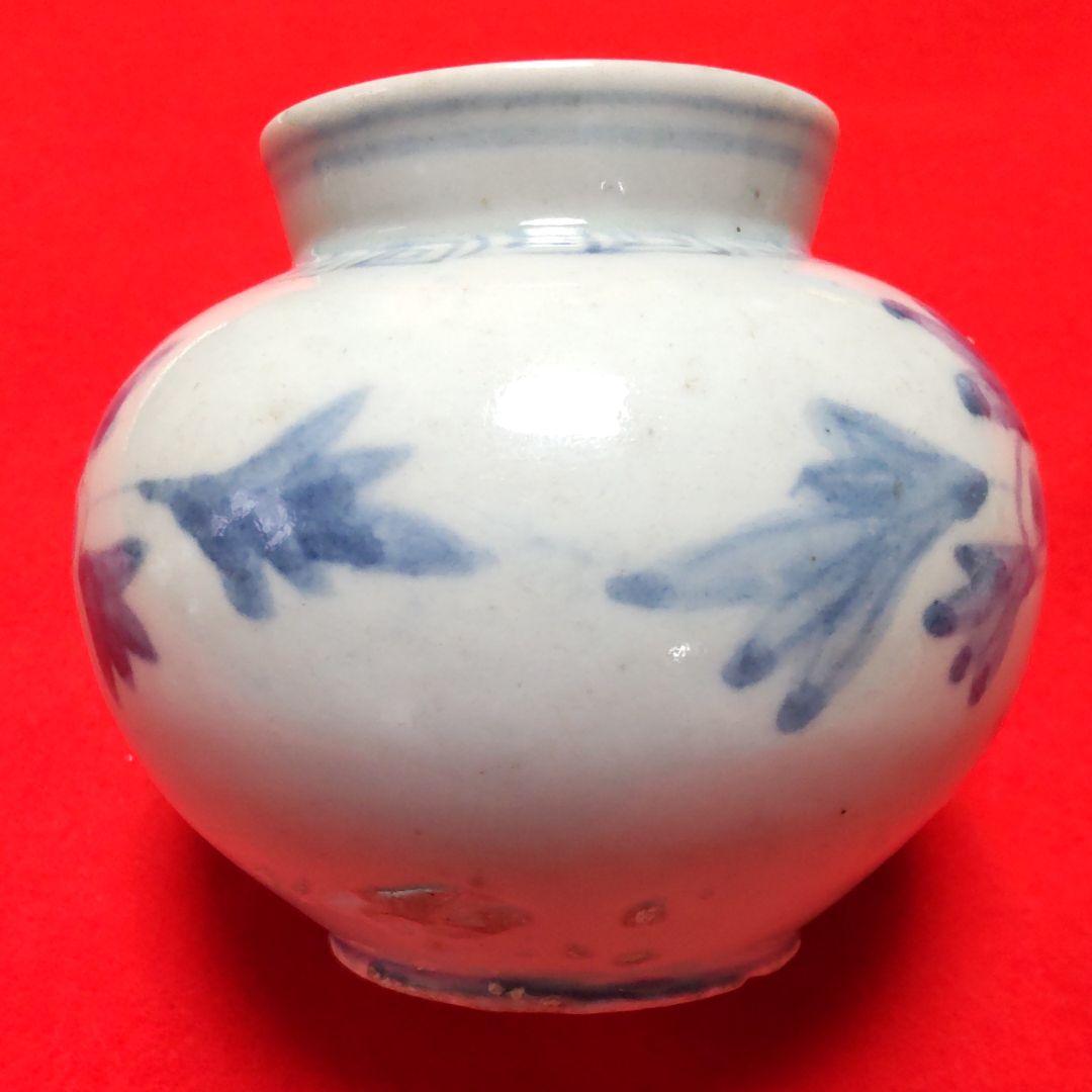 李朝染め付け牡丹文様小丸壺/分院窯