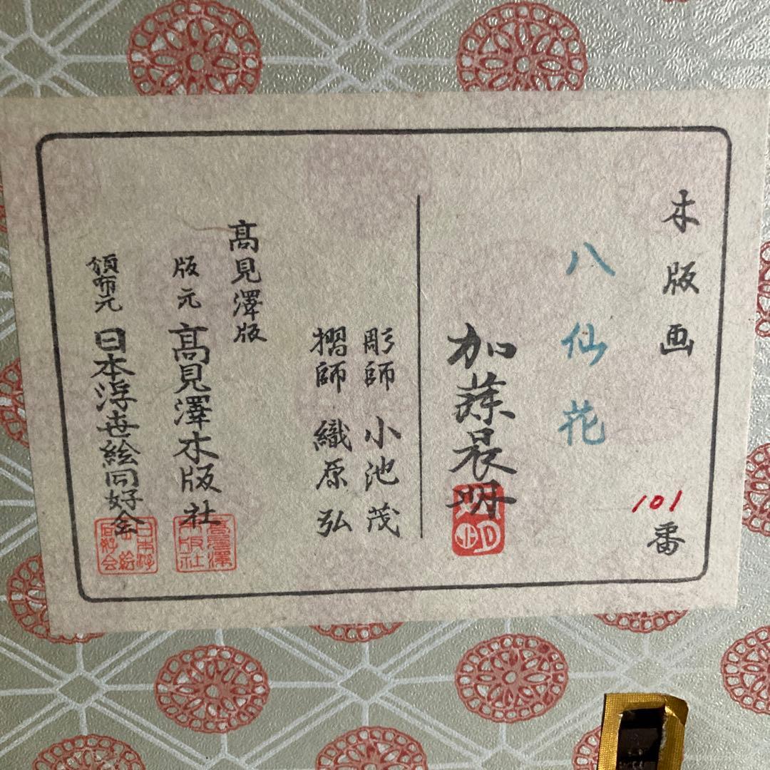 【木版画】八仙花 加藤晨明 高見澤版　日本浮世絵協会