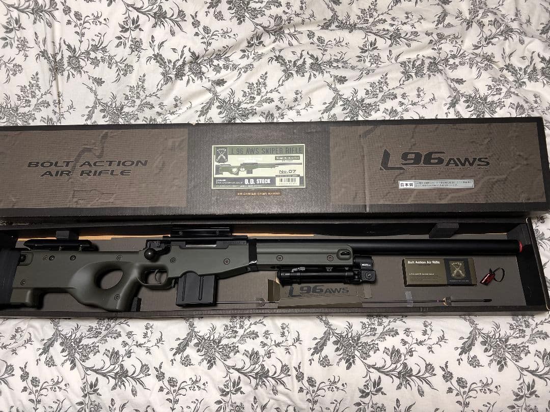 東京マルイ L96AWS ODストック バイポッド マウントレール スコープ付き