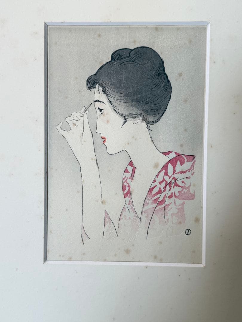 竹久夢二　木版画【眉をかく女】　送料込み0120