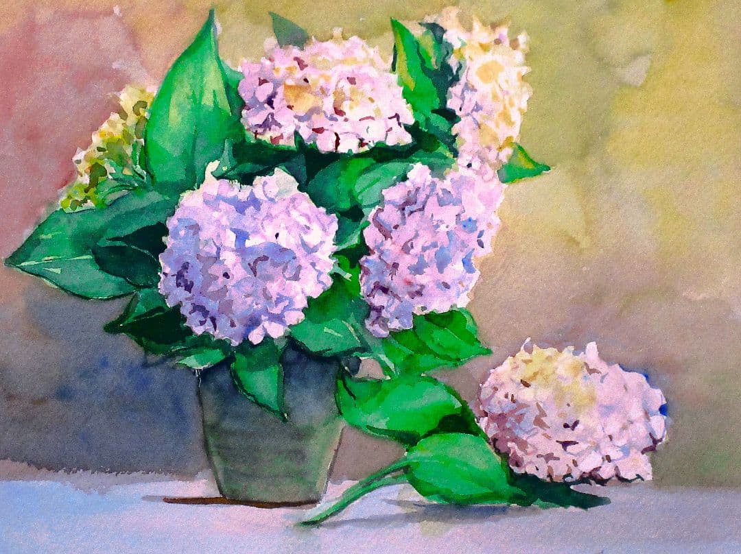 紫陽花の水彩画 フレーム付き