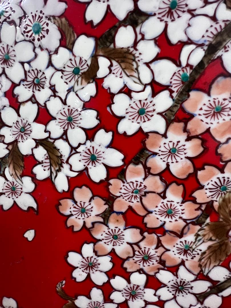 陶額　赤富士桜絵