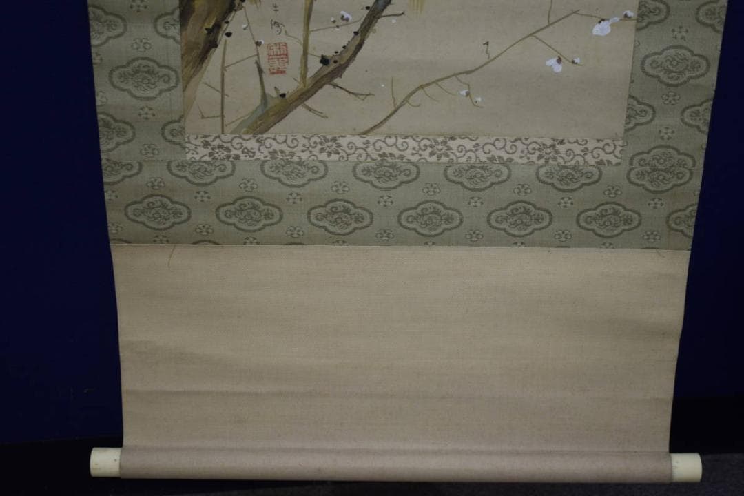 真作/北上聖牛/白梅蓑虫図/梅花ミノムシ図/布袋屋掛軸HI-400