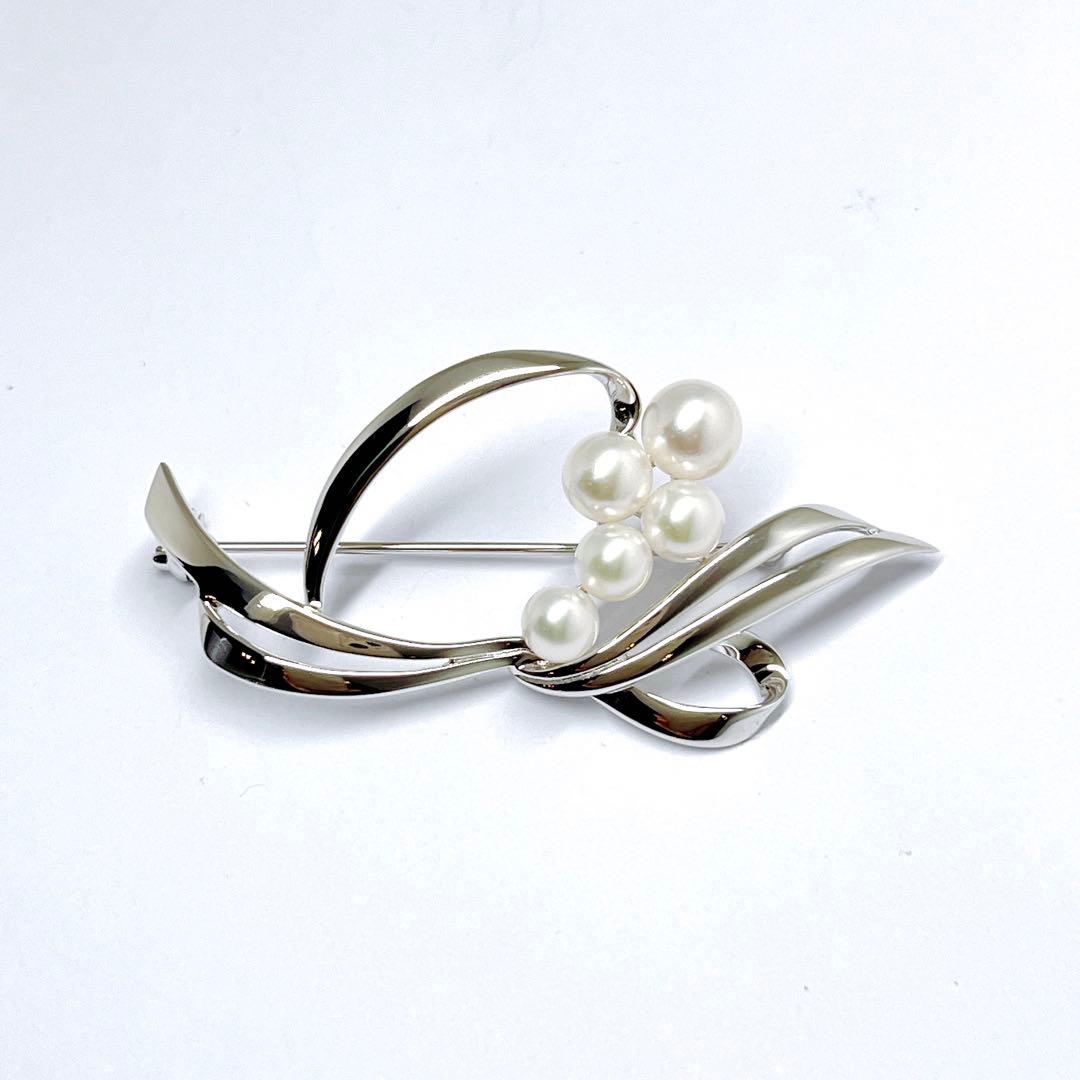 【未使用品】✨MIKIMOTO ミキモト パール　ブローチ　リーフ　リボン