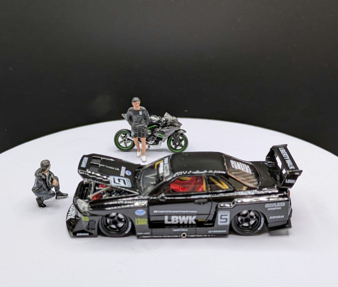 1/64 LBWK R34＆バイク＆フィギュアのジオラマ