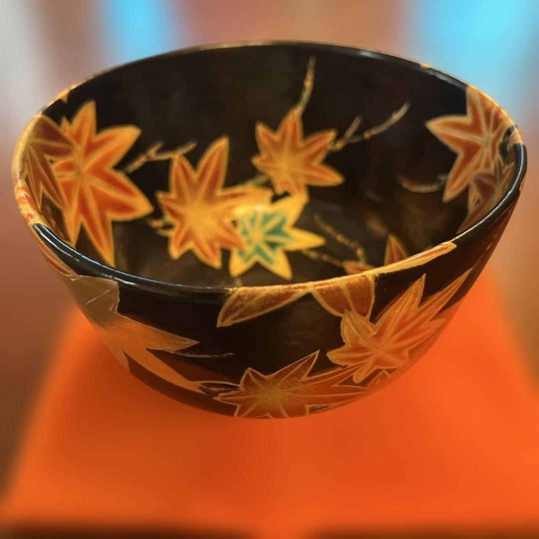 黒仁清写　紅葉絵　茶碗