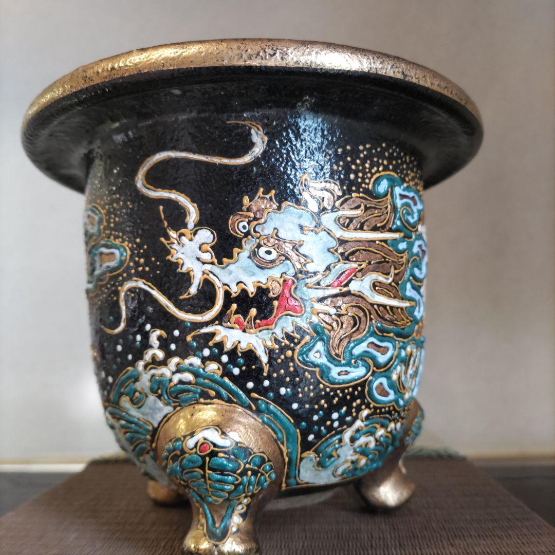 万年青鉢、 金彩龍図 、蘭鉢 、盆栽鉢 植木鉢、 東洋ラン 鉢、時代物、未使用鉢