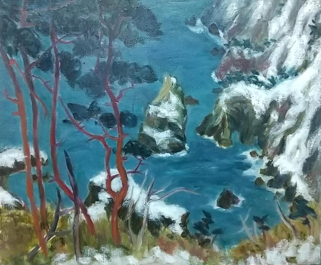 F8 「春雪北山崎」絵画 油絵 油彩画 風景画 アート