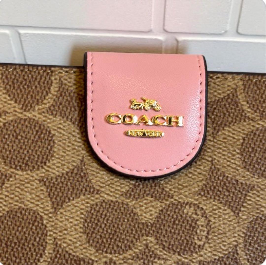 COACH 二つ折り財布 ブラウン/ピンク