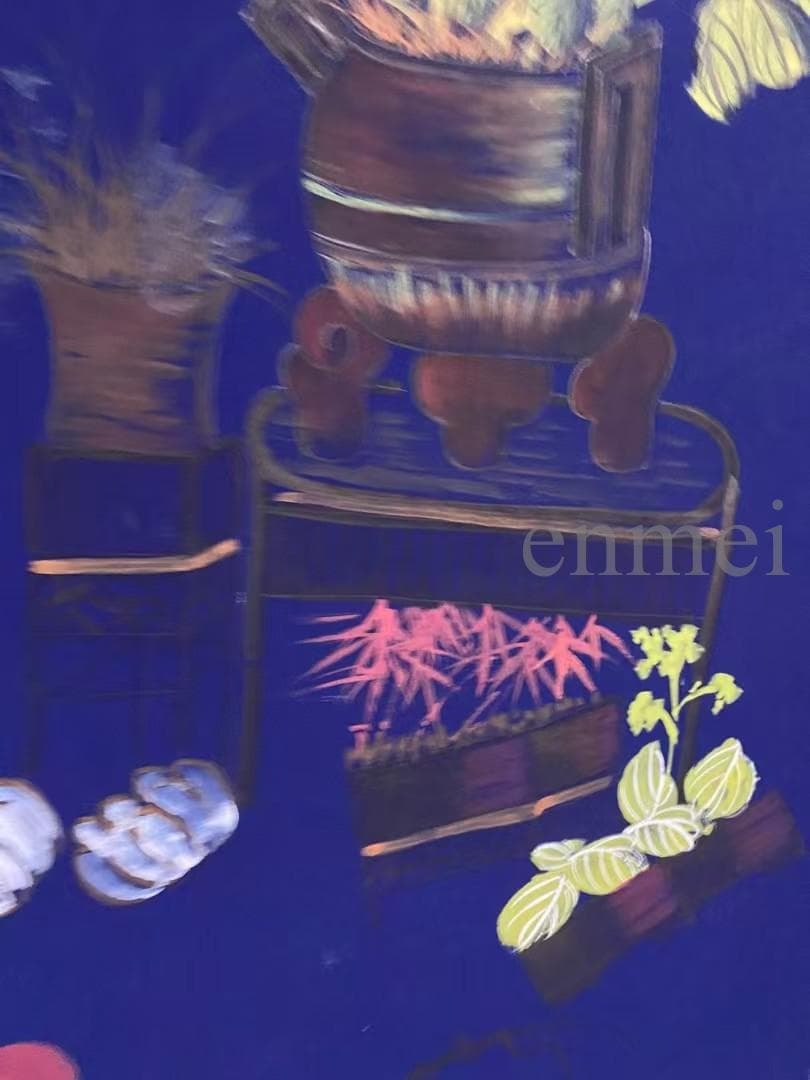 中国古美術・旧藏珍品・齐白石款・花卉画・宣紙・純手描き・掛軸・中堂畫・藍地装飾