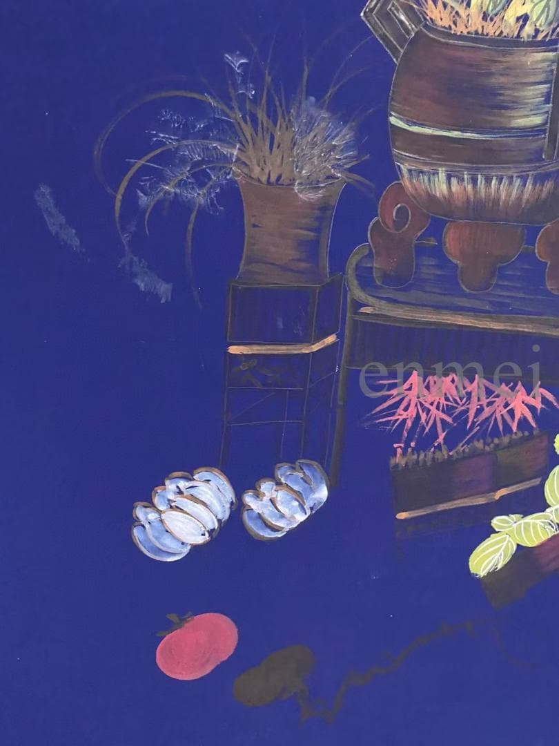 中国古美術・旧藏珍品・齐白石款・花卉画・宣紙・純手描き・掛軸・中堂畫・藍地装飾