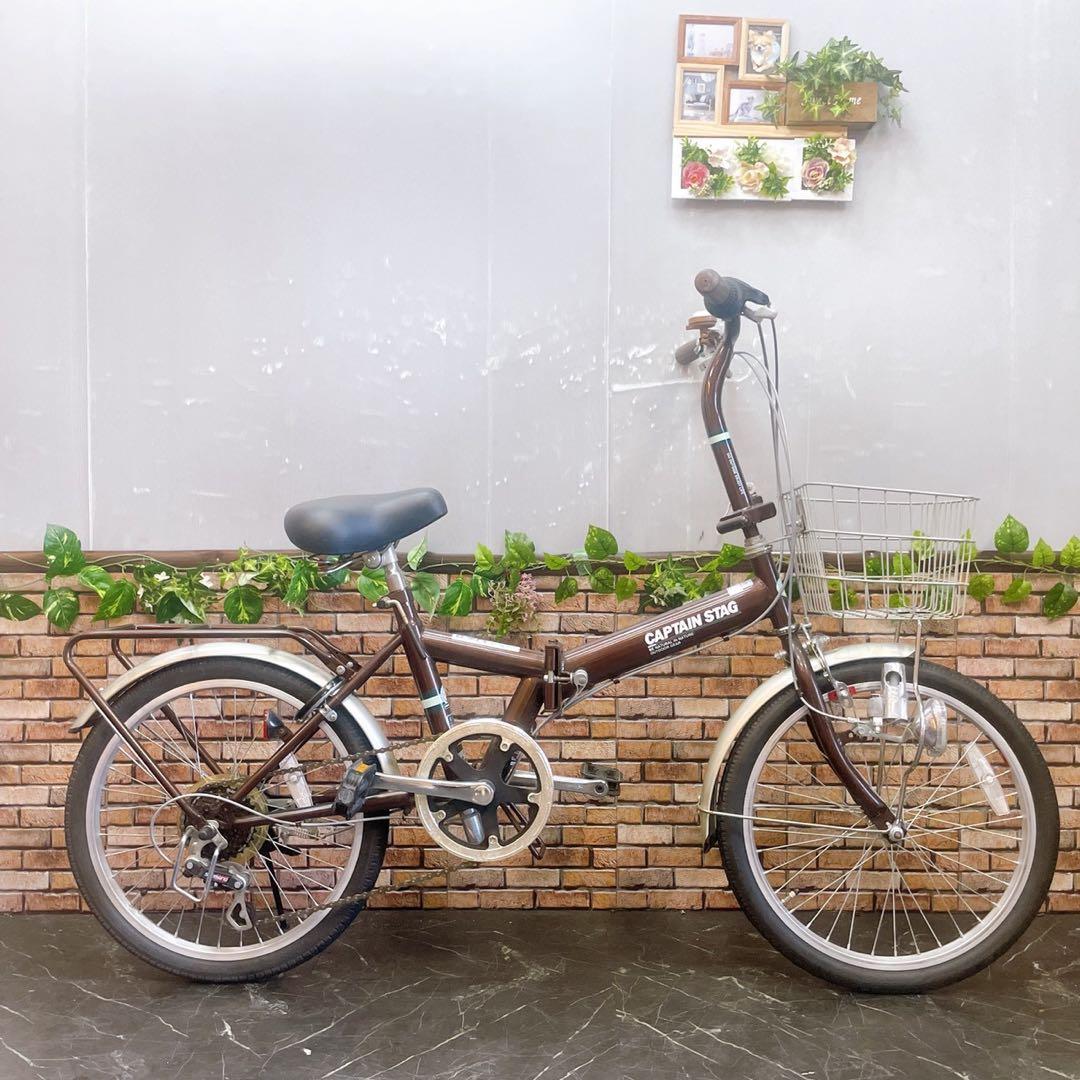 【14】折りたたみ自転車 折車 CAPTAIN STAG ブラウン 20インチ
