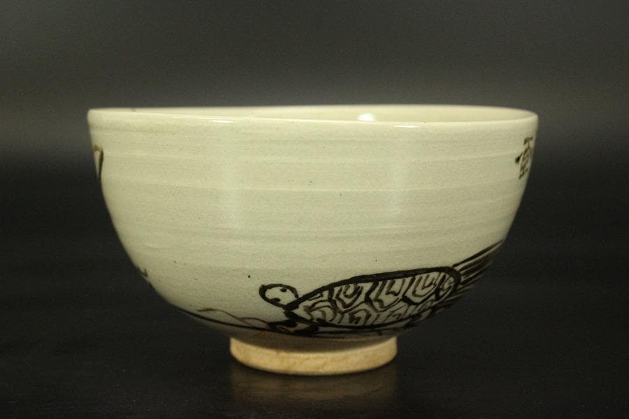茶道具 竹泉造 鶴絵茶碗 共箱 時代物(LC776)