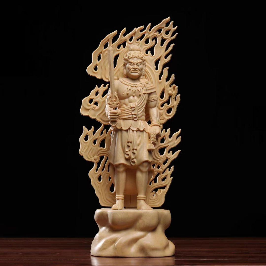 【修縁堂】仏教美術品 大迫力 不動明王 立像 不動明王像 木彫仏教 精密彫刻
