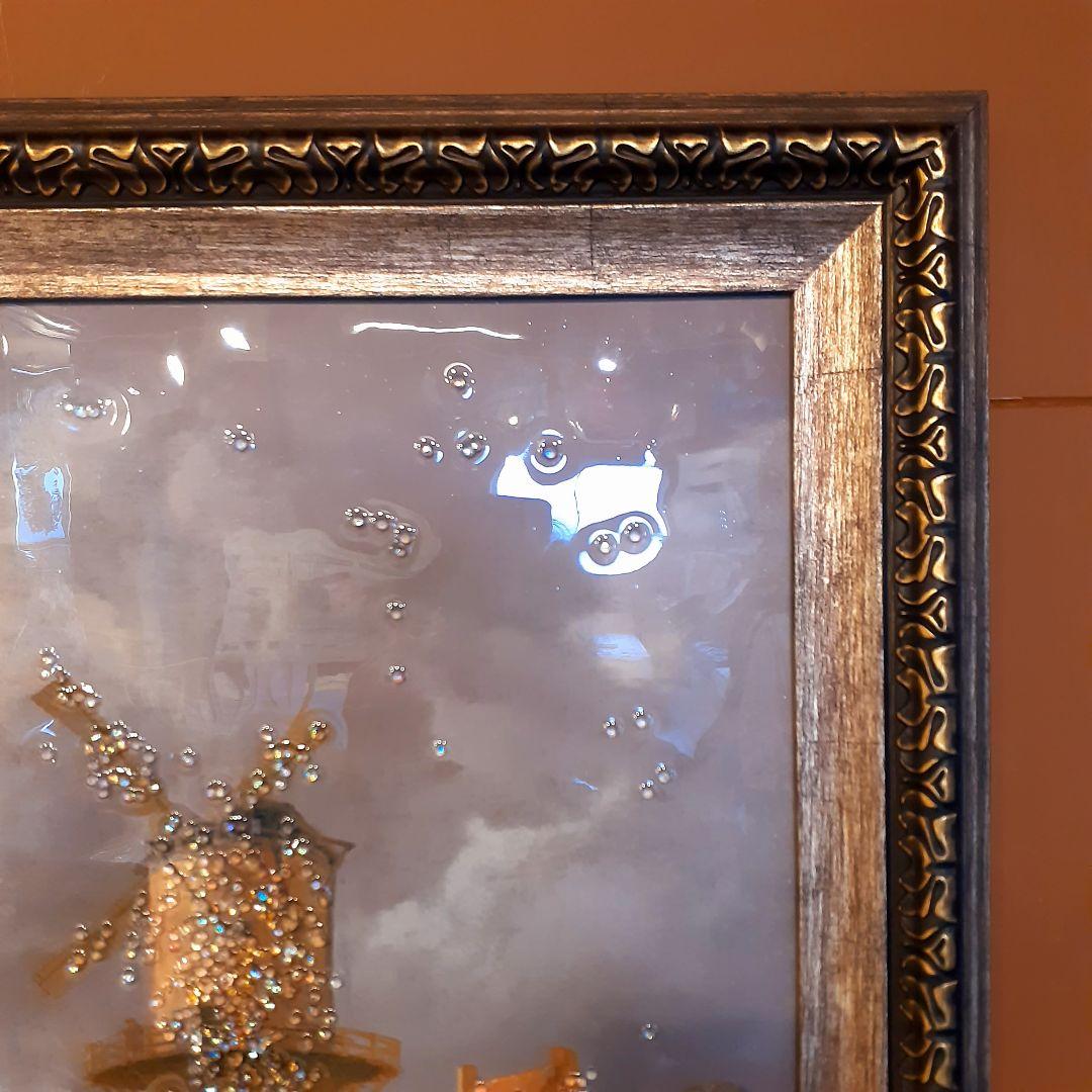 輸入雑貨　天然石　フェルメール作　『デルフトの眺望 』　水晶絵　クリスタルアート