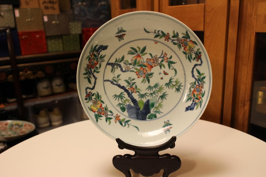 「大清雍正年製」色絵花卉文皿 （京文検） 煎茶道具、茶碗、飾り皿