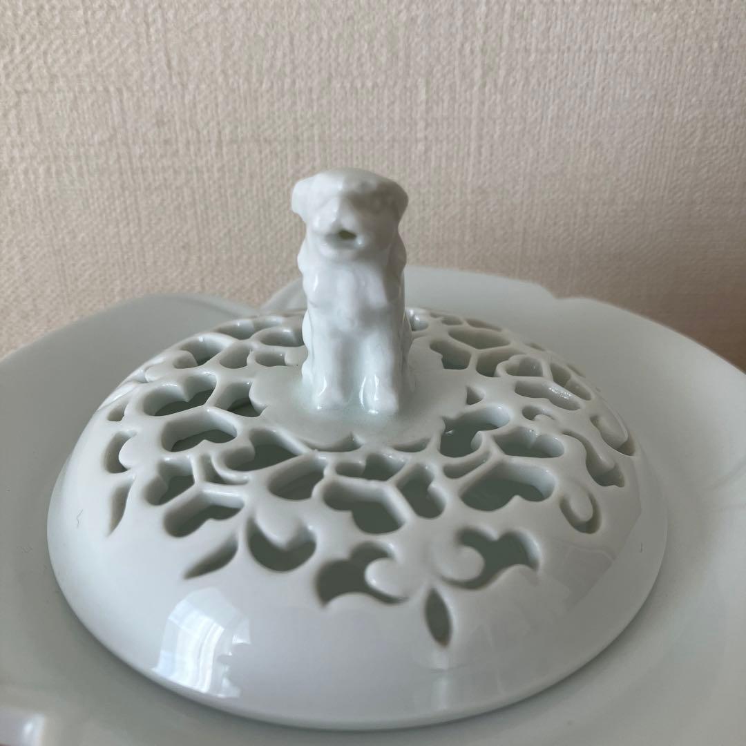 【未使用】 杉原一壷作 白磁 香炉 唐草透 三つ足 香道具