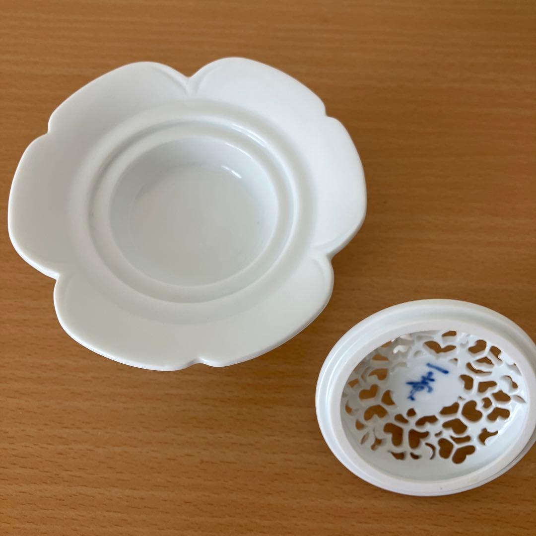 【未使用】 杉原一壷作 白磁 香炉 唐草透 三つ足 香道具